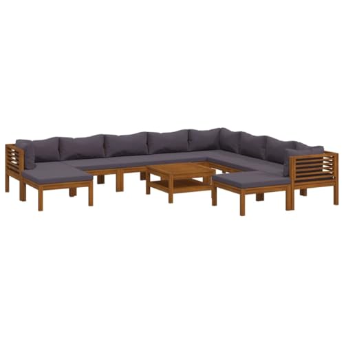 WXGTBKPR Modular Outdoor Lounge Set with Coffee Table, Solid Acacia Wood Patio Furniture for Garden, Backyard, Deck, 10-Seater Sectional Sofa with Comfortable Cushions, Dark Grey