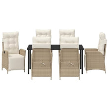 7-Piece Adjustable Outdoor Dining Set with Cushions, Beige Poly Rattan Patio Furniture Set for Garden Backyard, 6-Person Table and Chairs with Tempered Glass Top & Adjustable Footrests