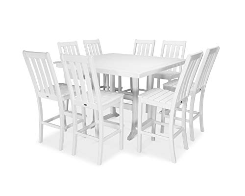 Polywood Vineyard 9-Piece Nautical Trestle Bar Set (White)