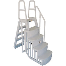 Main Access Smart Step 24 Inch Wide Above Ground Swimming Pool Deck Ladder with No Swim Zone and Flow Through Step Entry System, White
