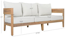 SAFAVIEH Outdoor - Theo 3-Seat Sofa - Oak & Ivory - Solid Wood with Cushion - Mid-Century Slatted Design - Ideal for Patio, Deck, Porch, Backyard, 15" Seat Height (PAT7092B)