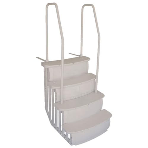 Main Access Easy Entry Steps with Dual Handrails for 48-54 Inch Above Ground Swimming Pools with Deck/Platform, Taupe