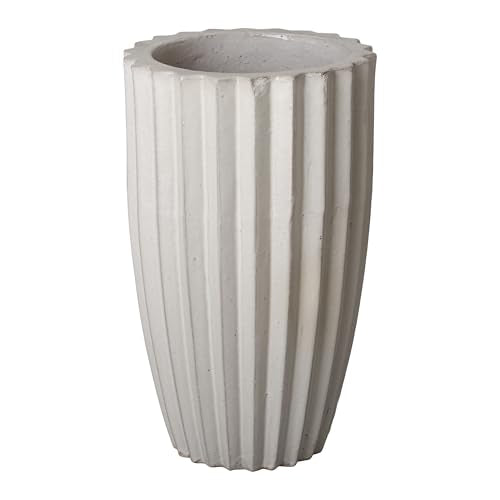 Emissary Tall Gray Ceramic Round Planter 17 in.
