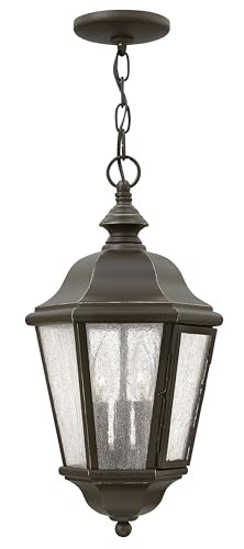Hinkley Edgewater Medium Outdoor Hanging Lantern, Aluminum, Clear Seedy Glass, Traditional, Oil Rubbed Bronze Finish
