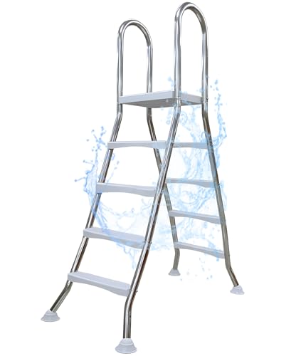 Fiunkes 52" Above Ground Swimming Pool Ladder, Durable 304 Stainless Steel Height Ladder for Outdoor, 4 Steps Ladder Heavy Duty Ladder, Max Load Capacity 500 Lb,S