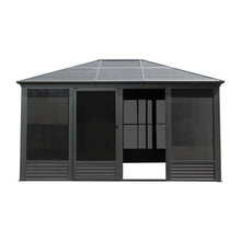 11.2x14.6FT Sunroom, Four Season Solarium Aluminum Hardtop Gazebo with Galvanized Steel Roof, Movable PVC Screen Walls, Sliding Doors, Sun Room Pavilion Gazebo for Patio Deck Backyard, Gray