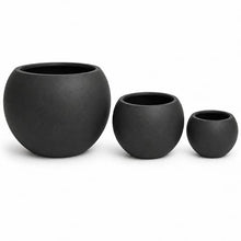 Set of 3 Smooth Round Polystone Indoor/Outdoor Planters, Black
