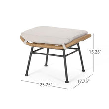 Benzara Margo Outdoor Ottoman Set of 2 24 Inch Iron Beige Brown Black