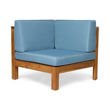 Spollowe 2 Piece Love Seat Set Acacia Wood Frame with Water Resistant Cushions for Patio Garden Blue
