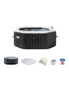Intex 28457EP 4-Person Onyx Black Octagon Jet & Bubble Deluxe Combo Outdoor Inflatable Portable Hot Tub, Includes Energy Efficient Spa Cover, 63in x 28in