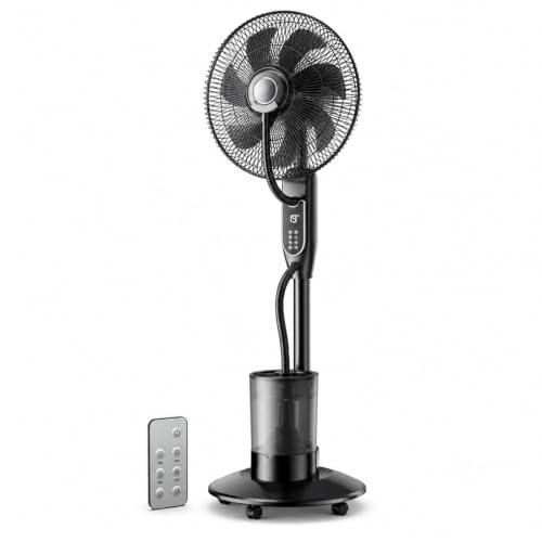 Pedestal Misting Fan with 1.3 Gal Water Tank, Rolling Base, Remote Control