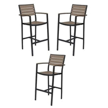 Home Square Aluminum Patio Bar Stool Set of 3 Black Frame Gray