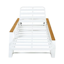 roomfitters 5-Piece Outdoor Patio Reclining Chaise Lounger Set with 2 Chairs, Cushions and Side Table, Cream, White and Teak