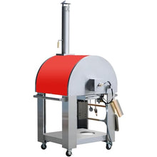 KOSTCH 32.5 inch Wood Fired and Propane Gas Pizza Oven for Outdoor Kitchen in Stainless Steel, Large Pizza Oven for Outside, Yard and Party (Red with Cover)