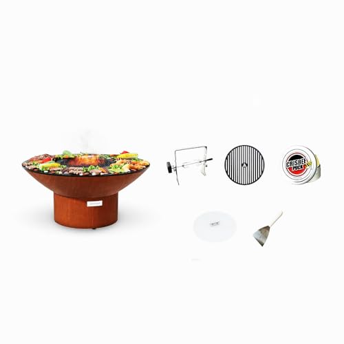 ARTEFLAME 40" Fire Pit with 5 Accessories | Gourmet Outdoor Cooking Essential | Backyard Patio Steakhouse Searing (Low Round Base) MADE IN USA