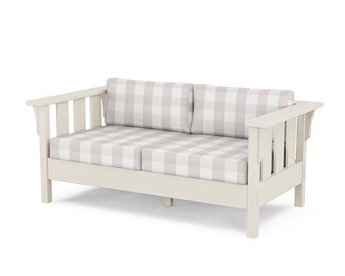 Martha Stewart by POLYWOOD® Acadia Deep Seating Loveseat in Sand/Buffalo Plaid Dune Burlap