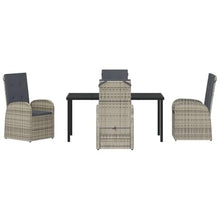 DYRJDJWIDHW Modern Outdoor Dining Set 5-Piece Grey Poly Rattan with Cushions, Patio Garden Furniture Set for Backyard, Terrace, Balcony, Includes Tempered Glass Table & Adjustable Chairs