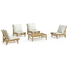 HEFZGDB 5 Piece Patio Lounge Set with Cream White Cushions BambooOutdoor Furniture Set Patio Set Patio Furniture setsSuitable for Garden, Patio, Courtyard.