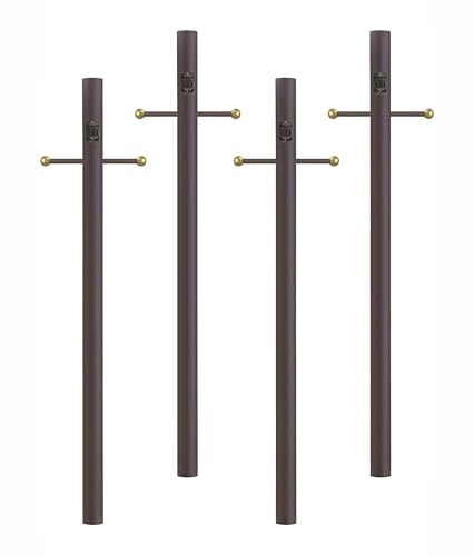 Solus 7-Foot Direct Burial Lamp Post – Outdoor Aluminum Light Pole with Decorative Cross Arm & 120V Outlet – Fits 3" Post Top Fixtures, Made in USA, Black, Bronze, or White, (Bronze, Set of 4)