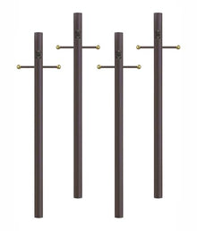 Solus 7-Foot Direct Burial Lamp Post – Outdoor Aluminum Light Pole with Decorative Cross Arm & 120V Outlet – Fits 3" Post Top Fixtures, Made in USA, Black, Bronze, or White, (Bronze, Set of 4)