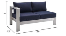 Modway Shore Sunbrella® Fabric Aluminum Outdoor Patio Left-Arm Loveseat in Silver Navy