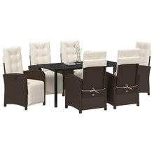 WHOPBXGAD 7-Piece Brown Poly Rattan Outdoor Dining Set with Cushions, Patio Furniture Set with Tempered Glass Table for Garden, Backyard, Balcony - Modern All-Weather Seating Group for 6 Persons