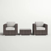 Hassyee 3 Pieces PE Rattan Bistro Set with Tempered Glass Table for Poolside, Lawn, Outdoor Furniture Set with Metal Frame and Thick Cushions for Backyard, Balcony, Garden
