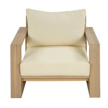 Christopher Knight Home Wynn Modern Patio Accent Chairs Set of 2, Acacia Wood Club Chairs with Thick Removable Cushion, Arm Chairs for Poolside Backyard Deck, Lounge Chair Outdoor, Cream+Light Teak