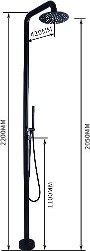 CFDZCP Outdoor Shower kit 220cm Freestanding Outdoor Shower with Body Jets and Handheld, Stainless Steel Garden Shower Fixtures for Outside Poolside Patio Pool Spa, Matte Black