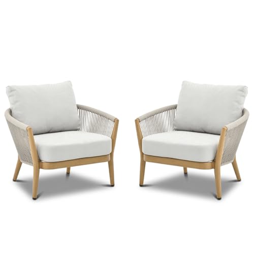 OTSUN Outdoor Patio Chairs Set of 2, Aluminum Frame with Finish Woven Rope Armchairs Weather Resistant Outdoor Furniture Chairs for Lawn Backyard Porch