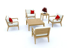 WholesaleTeak Teak Wood 6 Pc Lounge Chair Set: 4 Lounge Chairs, Square Coffee Table & Square Side Table with Cushions in Outdoor Fabric #5404 Canvas Natural