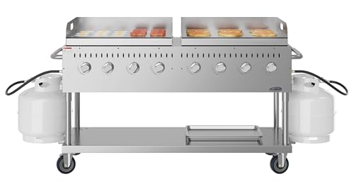 60 in. 8-Burner Commercial Outdoor Propane Gas Grill with Two 30 in. Griddles in Stainless-Steel, ETL Listed (CGKIT6-G30G30)