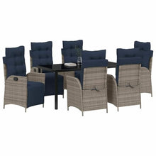 YNGBHFNOP Modern 7-Piece Outdoor Dining Set with Cushions, Grey and Black Rattan Patio Furniture Set, Adjustable Reclining Chairs and Glass Table for Garden, Terrace, Backyard