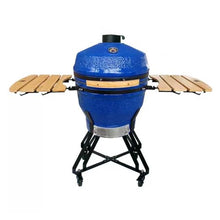 26in Ceramic BBQ Grill, Ceramic Smoker with Stainless Steel Grates,Thermometer, 2 Wooden Handle,Outdoor Cooking,Camping,Picnic(C,26in)