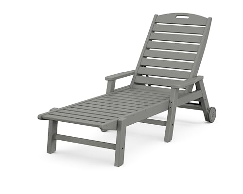 POLYWOOD NCW2280GY Nautical Wheeled Chaise with Stackable Arms, Slate Grey