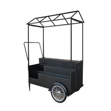 Black Iron Flower Vending Cart with Canopy, Outdoor Display Stand with Wheels,Portable Kiosk Display Trolley, Market Stall for Gardens(140cm)