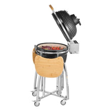 Charcoal Grill, 18" Charcoal BBQ Smoker, Movable Ceramic Barbecue Grill with Wheels, Built-in Thermometer, Air Vents & Side Shelf, Perfectfor Outdoor Patio Yard Cooking