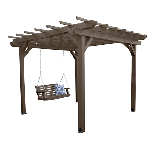 highwood Made in the USA Bodhi 10’ x 12’ Pergola with 5’ Weatherly Porch Swing, Weathered Acorn