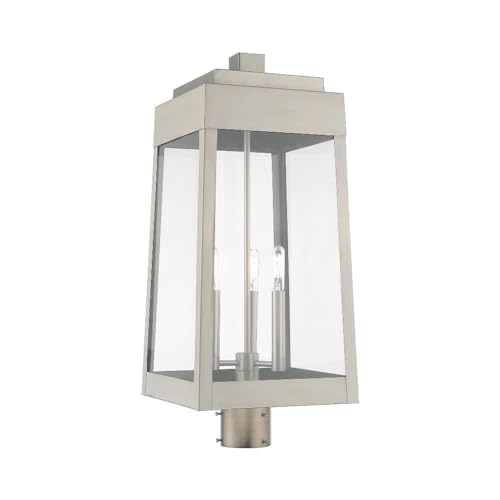 Livex Lighting 20859-91 Oslo - 24.75" Three Light Outdoor Post Top Lantern, Brushed Nickel Finish with Clear Glass