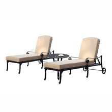 Darlee Santa Monica 3 Pc Cast Aluminum Chaise Lounge Set w/ 24 Inch Table & in Antique Bronze/Beige Canvas