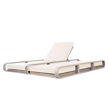 Merax Double Chaise Lounge Chair Outdoor with 4-Position Adjustable Backrest for Each Seat & 2-Fold Cushions, Acacia Wood Pool Sun Lounger for Patio Garden Beach, All-Weather, Cream+Light White