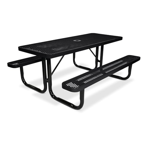 Coated Outdoor Furniture 6Ft Rect Picnic Table, Expanded, Black