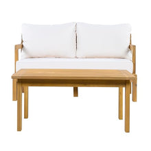 2 Pieces Patio Furniture Chat Set, Outdoor Cushioned Loveseat with Acacia Wood Coffee Table for Backyard, Balcony, Deck and Poolside, Beige+Natural