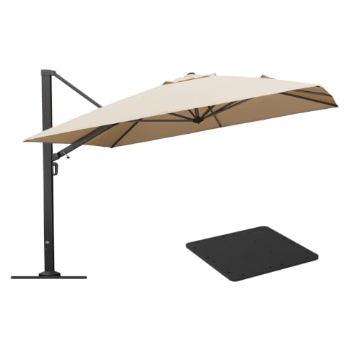 132" Square AlumInum Cantilever Offset Umbrella With Steel Plate Base,Beige