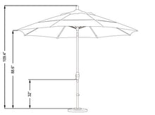 California Umbrella 11' Round Market Umbrella with Crank Lift and Collar Tilt, Black Pole, Black