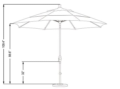 California Umbrella 11' Round Market Umbrella with Crank Lift and Collar Tilt, Black Pole, Black