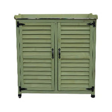 NYTFHMS Outdoor Garden Patio Wooden Storage Cabinet with Adjustable Shelf & Metal Top Green Color Potting Bench Storage Cabinet for Garden Tools,One Color-Green