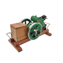 Horizontal Gasoline Internal Combustion Engine Model with Wooden Display Stand and Ignition System, Japanese Retro Industrial Mechanical Collectible -1100