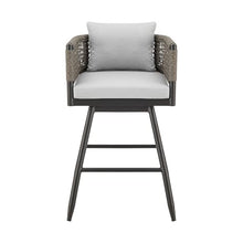 HomeRoots 35" Light Gray Metal Swivel Low Back Outdoor Counter Height Bar Chair with Footrest Grey
