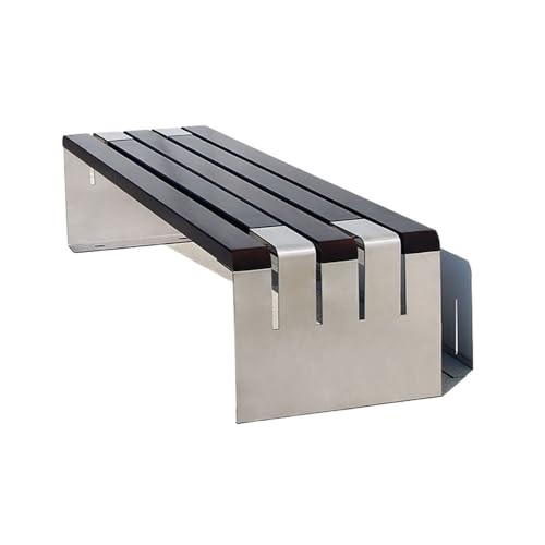 VHDY85KA Park Black and Gray Park Chair Without Backrest Outdoor Bench Stainless Steel Frame Wooden Seat Plate Rest Area Entryway(Medium)